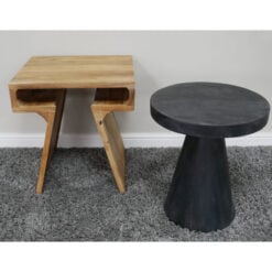 Boho Nest of 2 Contrasting Black And Natural Solid Mango Wood Side End Tables