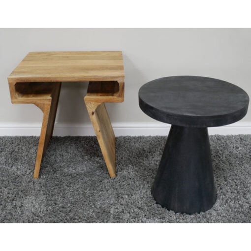Boho Nest of 2 Contrasting Black And Natural Solid Mango Wood Side End Tables