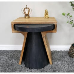 Boho Nest of 2 Contrasting Black And Natural Solid Mango Wood Side End Tables