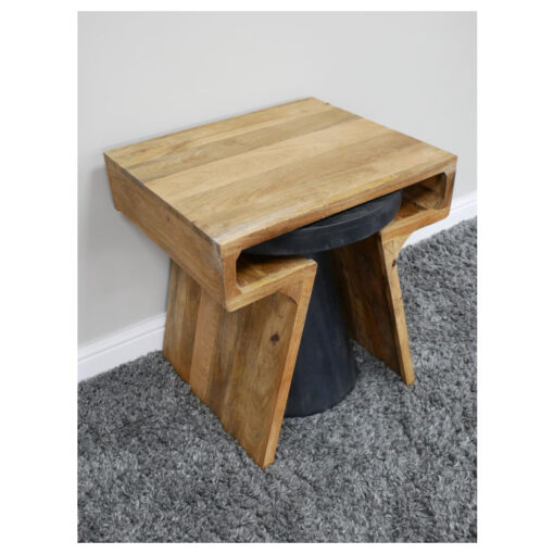 Boho Nest of 2 Contrasting Black And Natural Solid Mango Wood Side End Tables