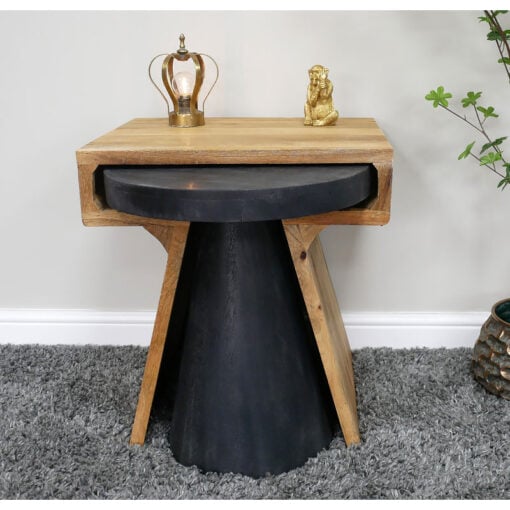 Boho Nest of 2 Contrasting Black And Natural Solid Mango Wood Side End Tables Boho Nest of 2 Contrasting Black And Natural Solid Mango Wood Side End Tables