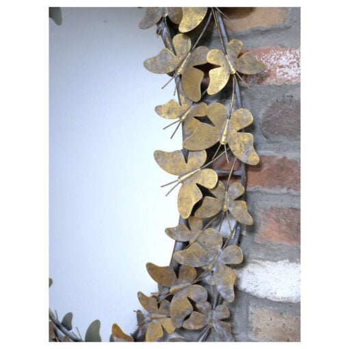 Boho Rustic Antique Gold Metal Butterflies Large Oval Wall Mirror 90cm