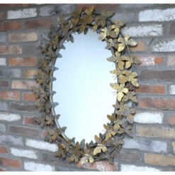 Boho Rustic Antique Gold Metal Butterflies Large Oval Wall Mirror 90cm
