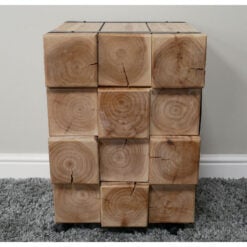 Boho Rustic Chunky Solid Light Naturally Split Fir Wood 1 Door 1 Drawer Bedside Cabinet Side Table With Wheels