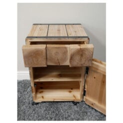 Boho Rustic Chunky Solid Light Naturally Split Fir Wood 1 Door 1 Drawer Bedside Cabinet Side Table With Wheels