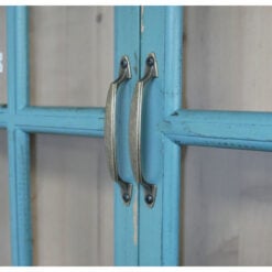 Boho Rustic Kitchen French Cafe Style 2 Glass Door 1 Open Shelf Light Blue Green Solid Fir Wood Wall Shelving Unit 72cm