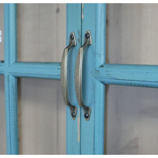 Boho Rustic Kitchen French Cafe Style 2 Glass Door 1 Open Shelf Light Blue Green Solid Fir Wood Wall Shelving Unit 72cm