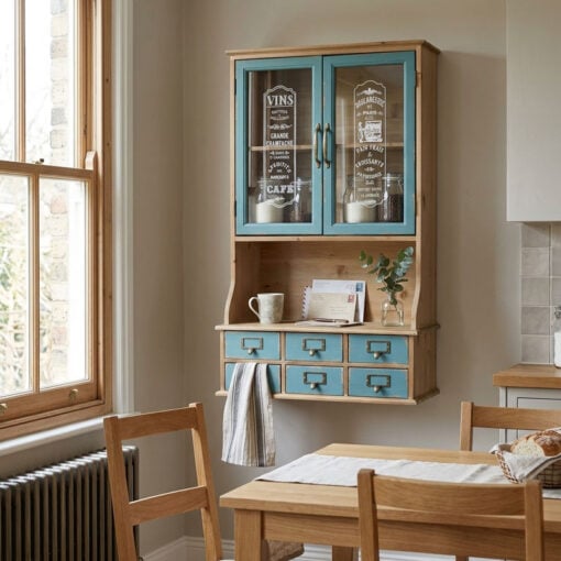 Boho Rustic Kitchen French Case Style Glass 2 Door 1 Open Shelf Multi Drawer Duck Egg Blue Solid Fir Wood Apothecary Wall Shelving Unit 88cm Boho Rustic Kitchen French Case Style Glass 2 Door 1 Open Shelf Multi Drawer Duck Egg Blue Solid Fir Wood Apothecary Wall Shelving Unit 88cm
