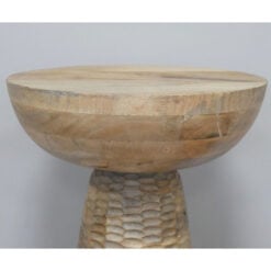 Boho Rustic Light Solid Mango Wood Abstract Sculptural Carved Round Mushroom Shaped Side End Table 56cm
