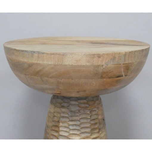 Boho Rustic Light Solid Mango Wood Abstract Sculptural Carved Round Mushroom Shaped Side End Table 56cm Boho Rustic Light Solid Mango Wood Abstract Sculptural Carved Round Mushroom Shaped Side End Table 56cm