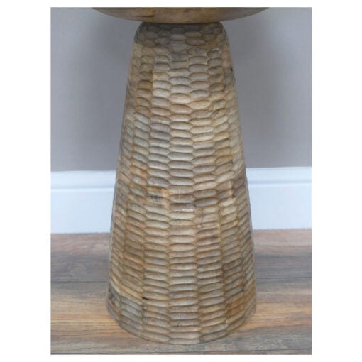 Boho Rustic Light Solid Mango Wood Abstract Sculptural Carved Round Mushroom Shaped Side End Table 56cm Boho Rustic Light Solid Mango Wood Abstract Sculptural Carved Round Mushroom Shaped Side End Table 56cm