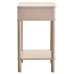 Boho Rustic Light Taupe Pine Wood 1 Drawer 2 Tier Bedside Cabinet Side Table With Carved Reed Detail And Gold Metal Handle