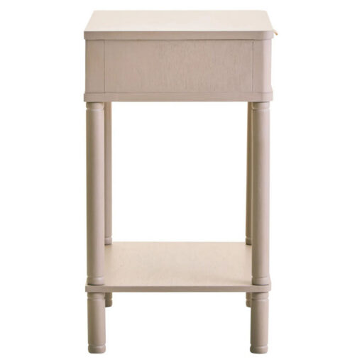 Boho Rustic Light Taupe Pine Wood 1 Drawer 2 Tier Bedside Cabinet Side Table With Carved Reed Detail And Gold Metal Handle