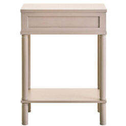 Boho Rustic Light Taupe Pine Wood 1 Drawer 2 Tier Bedside Cabinet Side Table With Carved Reed Detail And Gold Metal Handle