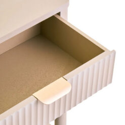 Boho Rustic Light Taupe Pine Wood 1 Drawer 2 Tier Bedside Cabinet Side Table With Carved Reed Detail And Gold Metal Handle