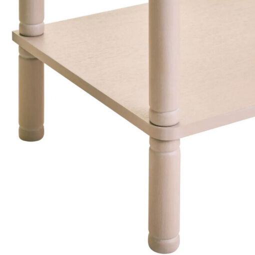 Boho Rustic Light Taupe Pine Wood 1 Drawer 2 Tier Bedside Cabinet Side Table With Carved Reed Detail And Gold Metal Handle