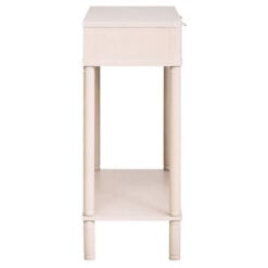 Boho Rustic Light Taupe Pine Wood 2 Drawer 2 Tier Slim Console Table With Carved Reed Detail And Gold Metal Handles