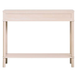 Boho Rustic Light Taupe Pine Wood 2 Drawer 2 Tier Slim Console Table With Carved Reed Detail And Gold Metal Handles