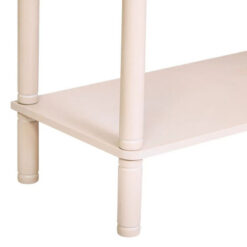 Boho Rustic Light Taupe Pine Wood 2 Drawer 2 Tier Slim Console Table With Carved Reed Detail And Gold Metal Handles