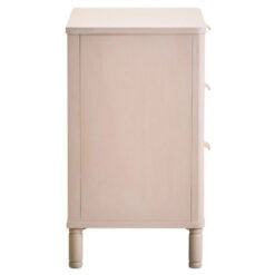 Boho Rustic Light Taupe Pine Wood 3 Drawer Bedside Cabinet Side Table With Carved Reed Detail And Gold Metal Handles