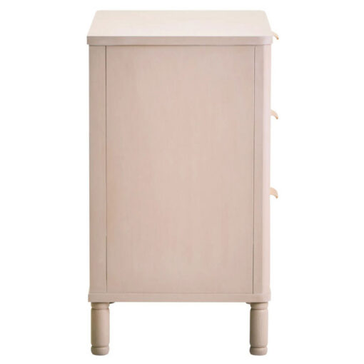 Boho Rustic Light Taupe Pine Wood 3 Drawer Bedside Cabinet Side Table With Carved Reed Detail And Gold Metal Handles