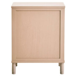 Boho Rustic Light Taupe Pine Wood 3 Drawer Bedside Cabinet Side Table With Carved Reed Detail And Gold Metal Handles