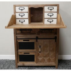 Boho Rustic Multi Drawer 1 Sliding Door Solid Light Fir Wood Apothecary Cabinet 106cm