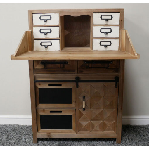 Boho Rustic Multi Drawer 1 Sliding Door Solid Light Fir Wood Apothecary Cabinet 106cm