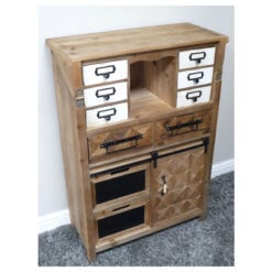 Boho Rustic Multi Drawer 1 Sliding Door Solid Light Fir Wood Apothecary Cabinet 106cm