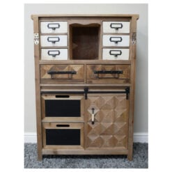 Boho Rustic Multi Drawer 1 Sliding Door Solid Light Fir Wood Apothecary Cabinet 106cm