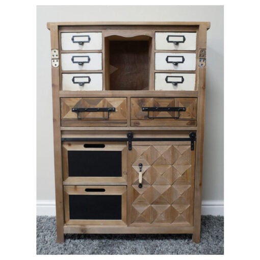 Boho Rustic Multi Drawer 1 Sliding Door Solid Light Fir Wood Apothecary Cabinet 106cm