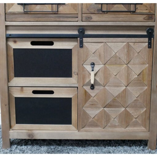 Boho Rustic Multi Drawer 1 Sliding Door Solid Light Fir Wood Apothecary Cabinet 106cm