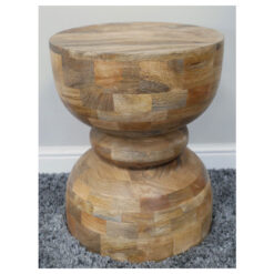 Boho Rustic Solid Light Mango Wood Hourglass Abstract Sculptural Side Table End Table