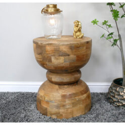 Boho Rustic Solid Light Mango Wood Hourglass Abstract Sculptural Side Table End Table