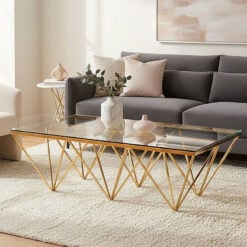 Gold Metal And Clear Glass Prism Spike Design Rectangle Coffee Table 120cm