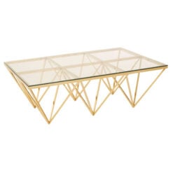 Gold Metal And Clear Glass Prism Spike Design Rectangle Coffee Table 120cm
