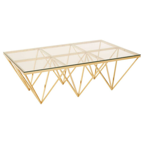 Gold Metal And Clear Glass Prism Spike Design Rectangle Coffee Table 120cm