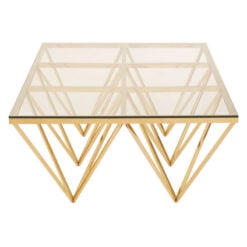 Gold Metal And Clear Glass Prism Spike Design Rectangle Coffee Table 120cm
