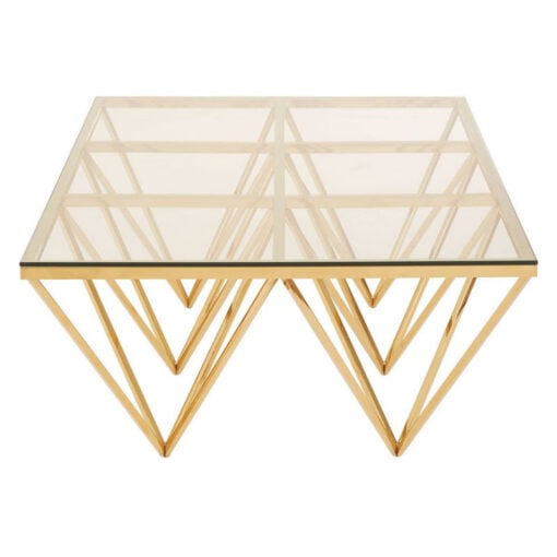 Gold Metal And Clear Glass Prism Spike Design Rectangle Coffee Table 120cm