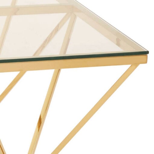 Gold Metal And Clear Glass Prism Spike Design Rectangle Coffee Table 120cm