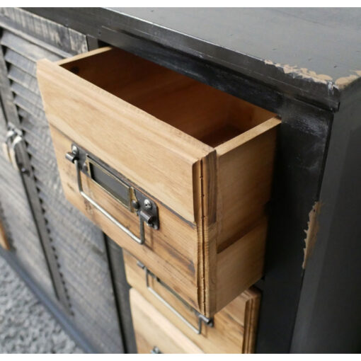 Industrial Black And Natural Solid Fir Wood Multi Drawer 2 Shutter Door Sideboard 120cm
