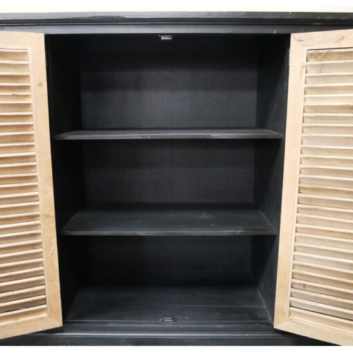 Industrial Black And Natural Solid Fir Wood Multi Drawer 2 Shutter Door Sideboard 120cm