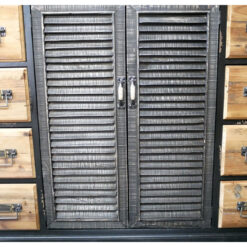 Industrial Black And Natural Solid Fir Wood Multi Drawer 2 Shutter Door Sideboard 120cm