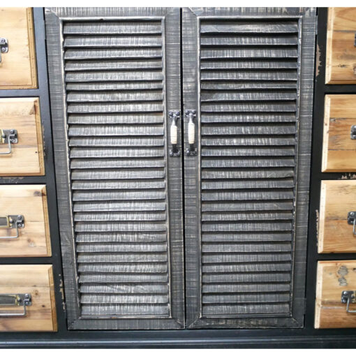 Industrial Black And Natural Solid Fir Wood Multi Drawer 2 Shutter Door Sideboard 120cm