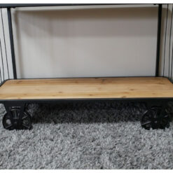 Industrial Cage Style Black Metal And Solid Light Fir Wood 5 Tier Large Shelving Display Unit Bookcase With Wheels 185cm