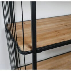 Industrial Cage Style Black Metal And Solid Light Fir Wood 5 Tier Large Shelving Display Unit Bookcase With Wheels 185cm