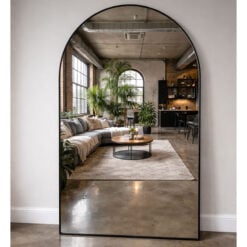 Industrial Extra Large Arched Black Metal Edged Full Length Wall Mirror 175cm