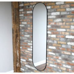 Industrial Extra Long Oval Wall Mounted Multi Way Black Metal Edged Full Length Mirror 181cm