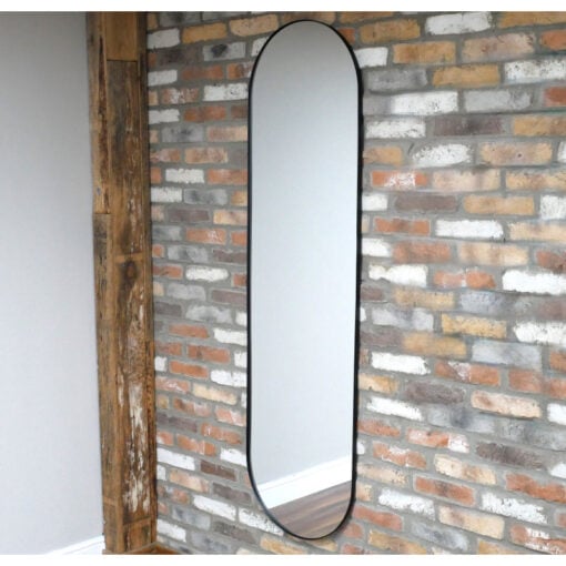 Industrial Extra Long Oval Wall Mounted Multi Way Black Metal Edged Full Length Mirror 181cm Industrial Extra Long Oval Wall Mounted Multi Way Black Metal Edged Full Length Mirror 181cm