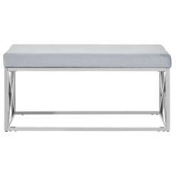 Light Blue Velvet Upholstered Silver Stainless Steel Chrome Metal Bench 97cm